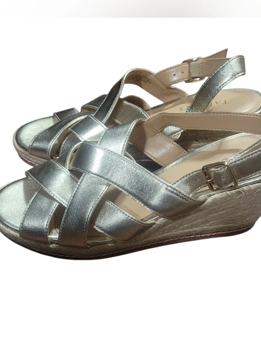 Talbots Gold Espardrille Wedge Strappy Sandals Size 8.5M Slingback